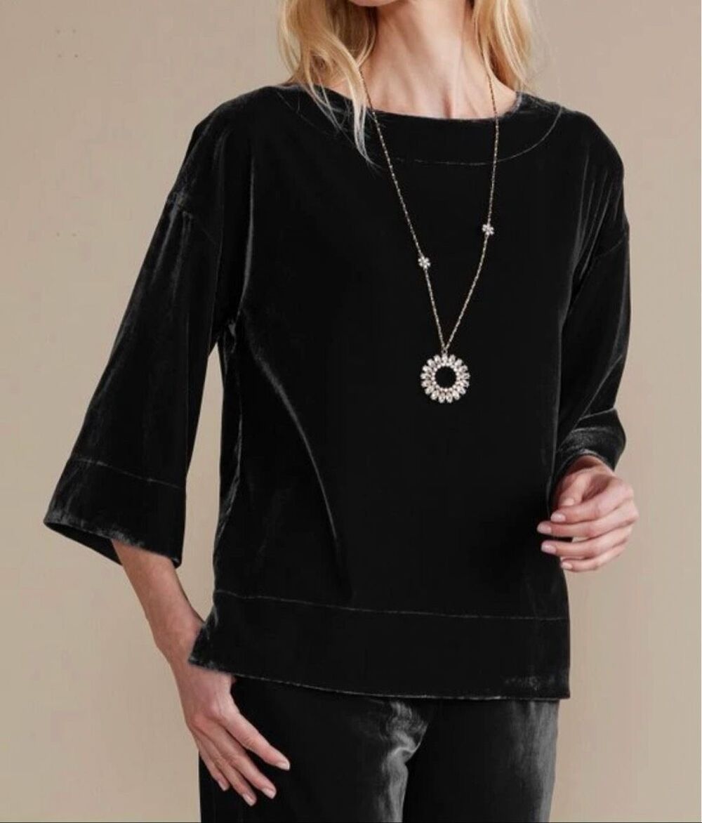 Soft Surroundings Women's Aria Velvet Boatneck Pullover Tunic Top Black 3X NWT
